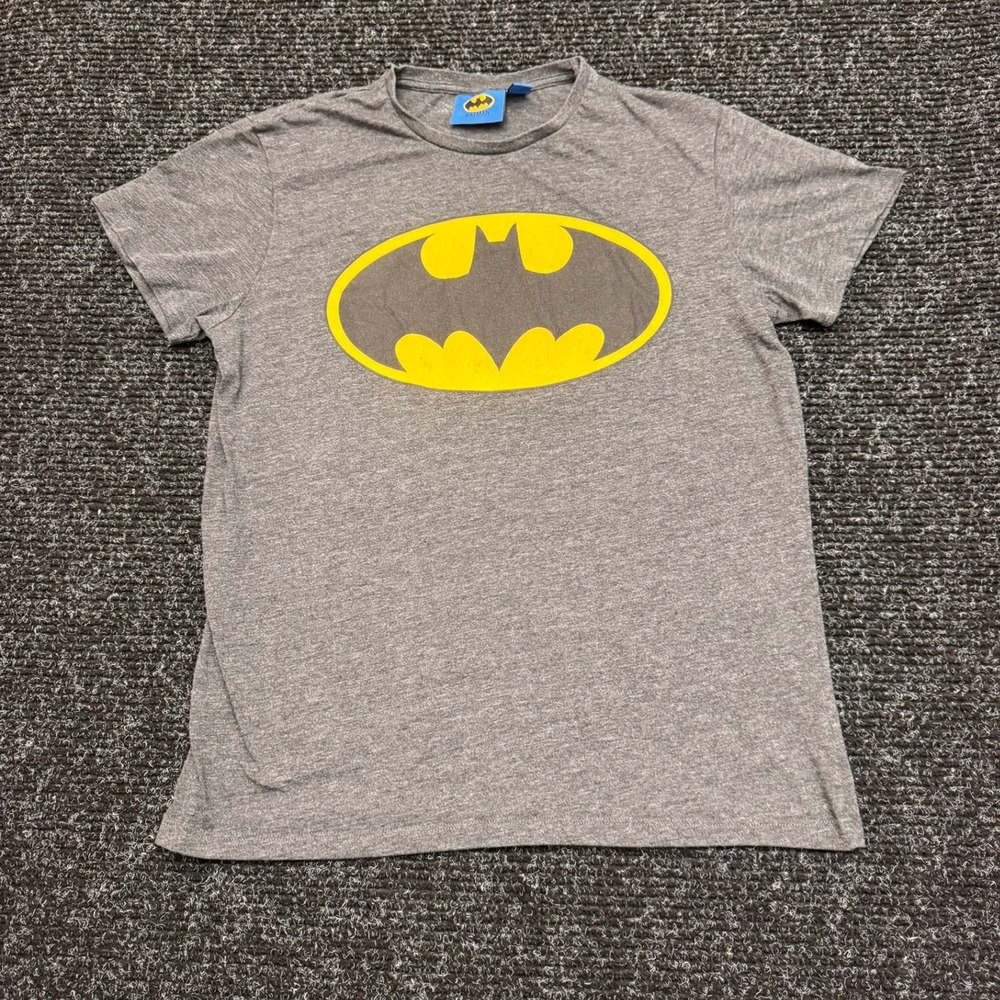Batman Mens Graphic T-Shirt Grey Heather Yellow Bat Signal Logo Size L